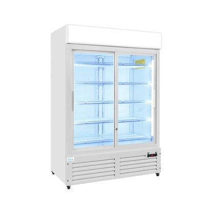 52" Double Door Display Glass Refrigerator White (Sliding) Lumin Cool 54R-G2W